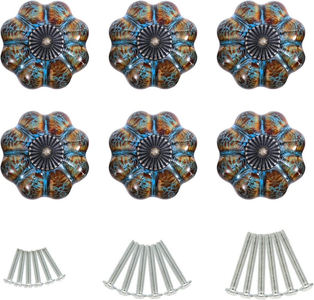 Cabinet Knobs 6 Pack Glazed Ceramic Knobs Pumpkin Shape Decor Door Pull Handle