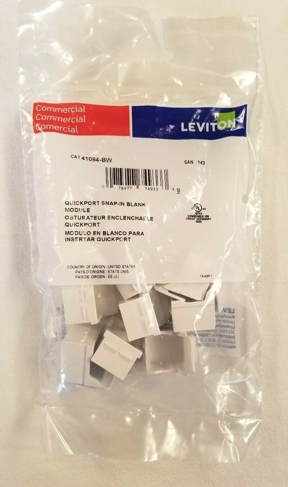 41084-BW Leviton Blank QuickPort Insert, White - 100 COUNT