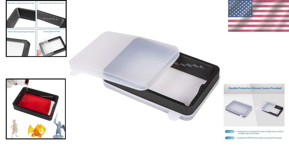 Anodized Aluminum 3D Printer Resin Vat with Preinstalled FEP - Durable & Compact