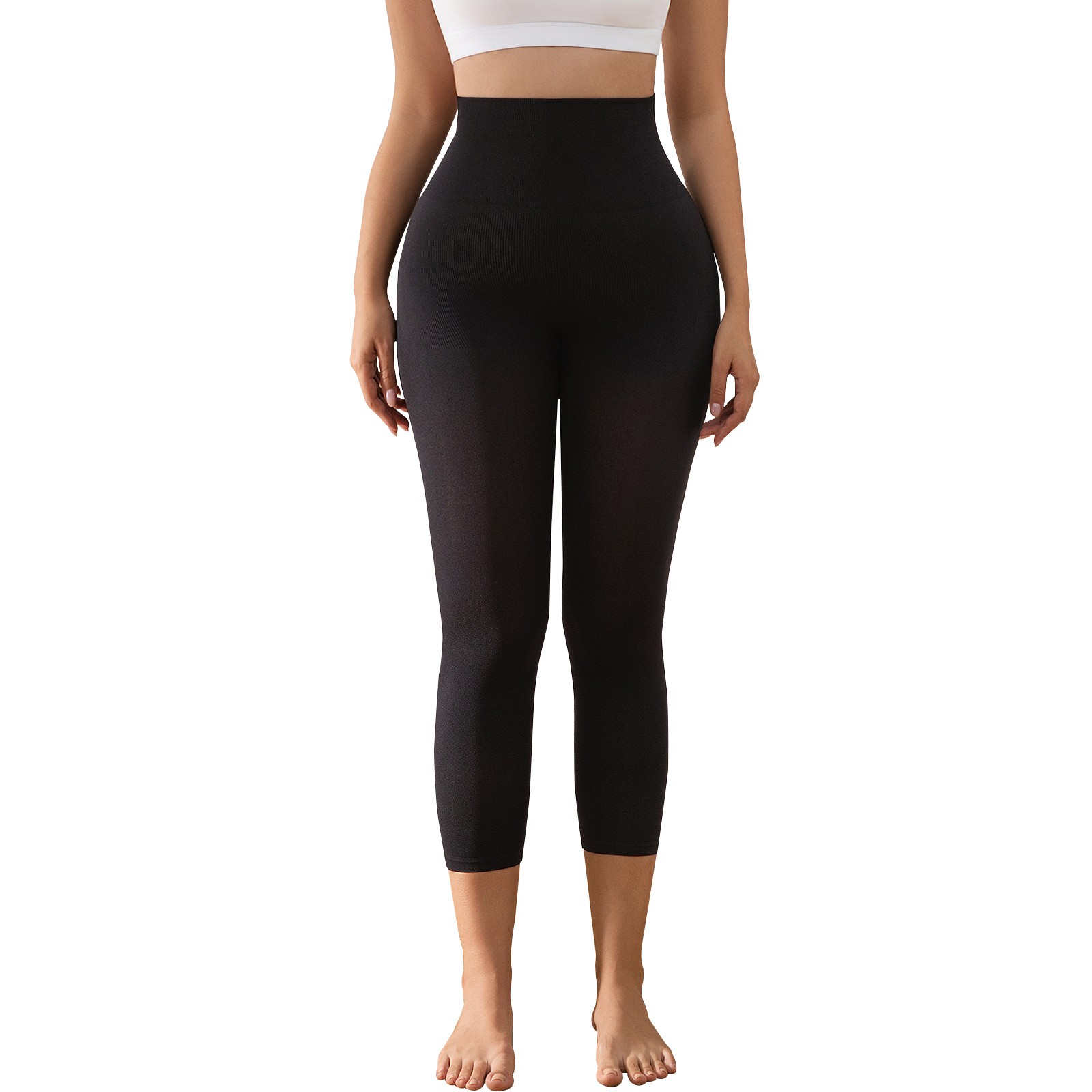 Slimming Anti Cellulite Compression Leggings Leg Shaper High Waist Black Capris