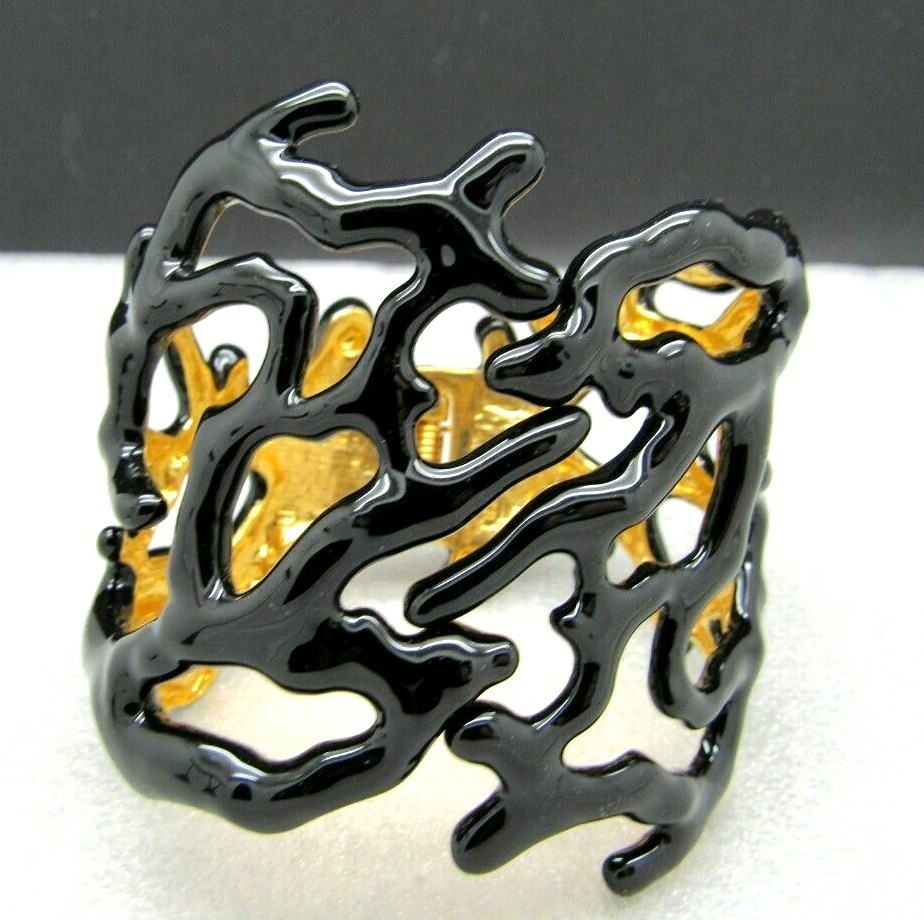 KENNETH J LANE KJL CORAL BRANCH BLACK ENAMEL WIDE CUFF BRACELET NEW