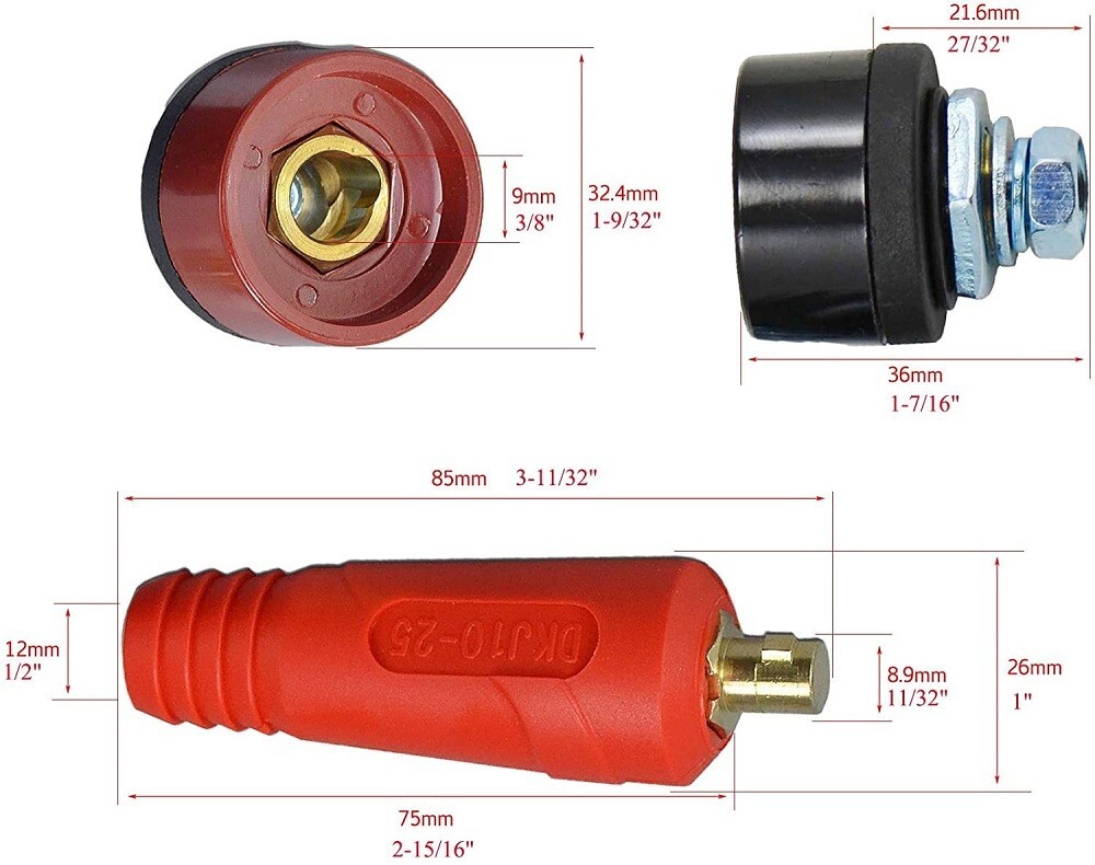 RIVERWELD TIG Welding Cable Panel Socket Dinse Quick Fitting Dkz10-25 2pk RED