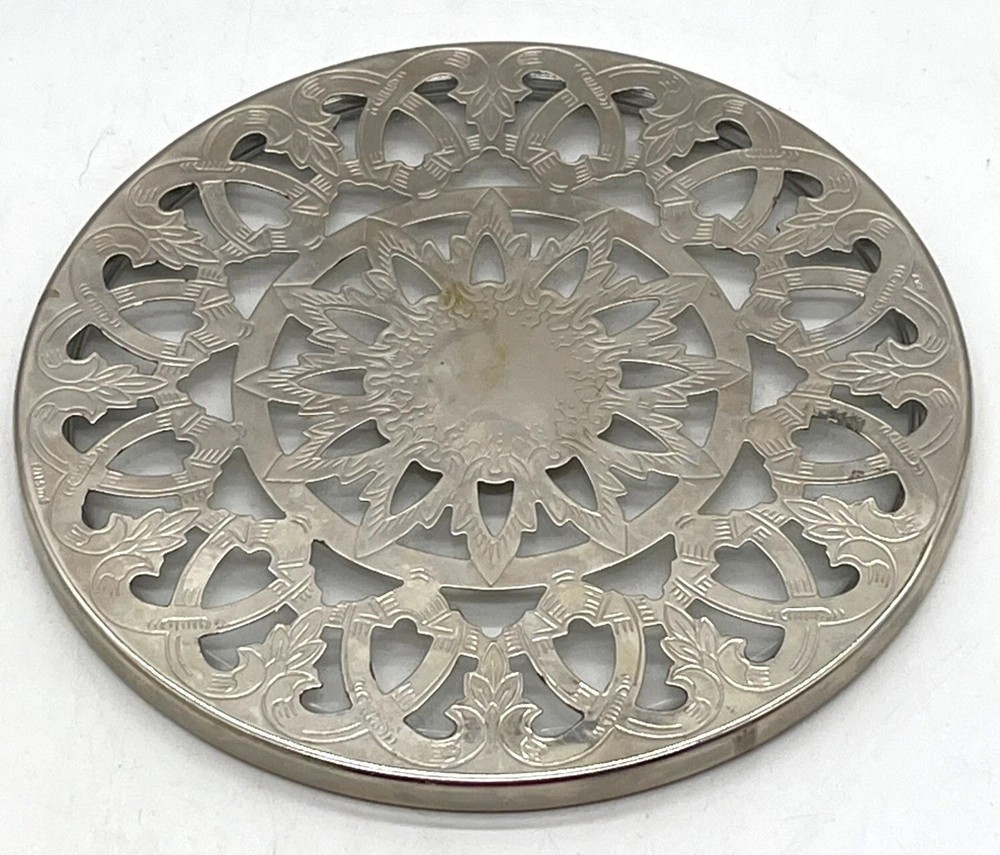 Silver plated Glass Insulated Trivet 6" Leonard with Original Box & Wrappings