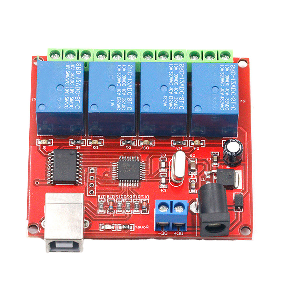 4 Channel USB Relay Module with Flexible Power Options and Secure Mounting