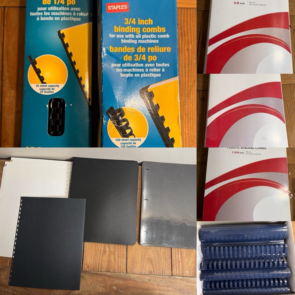 Large Lot Of Binding Material-  Plastic Binding Combs, Covers Various Sizes