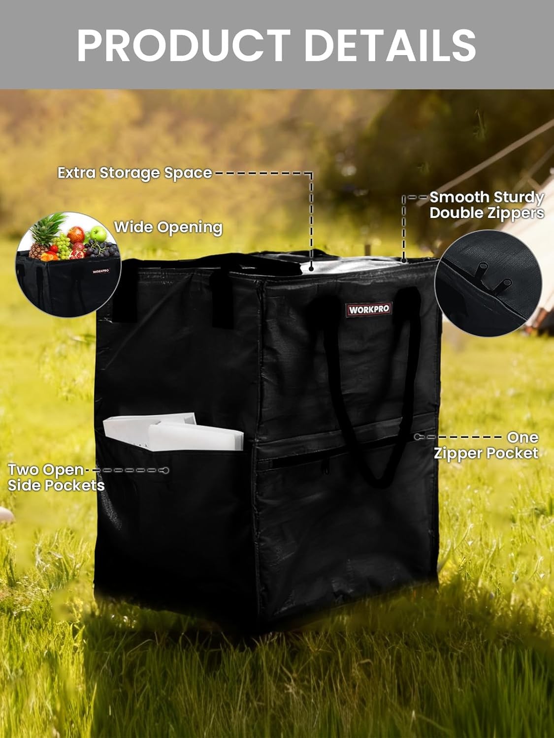 WORKPRO 36-Gallon Large Rolling Grocery Bag Tote 5 Wheels Dual Carry Storage Bag