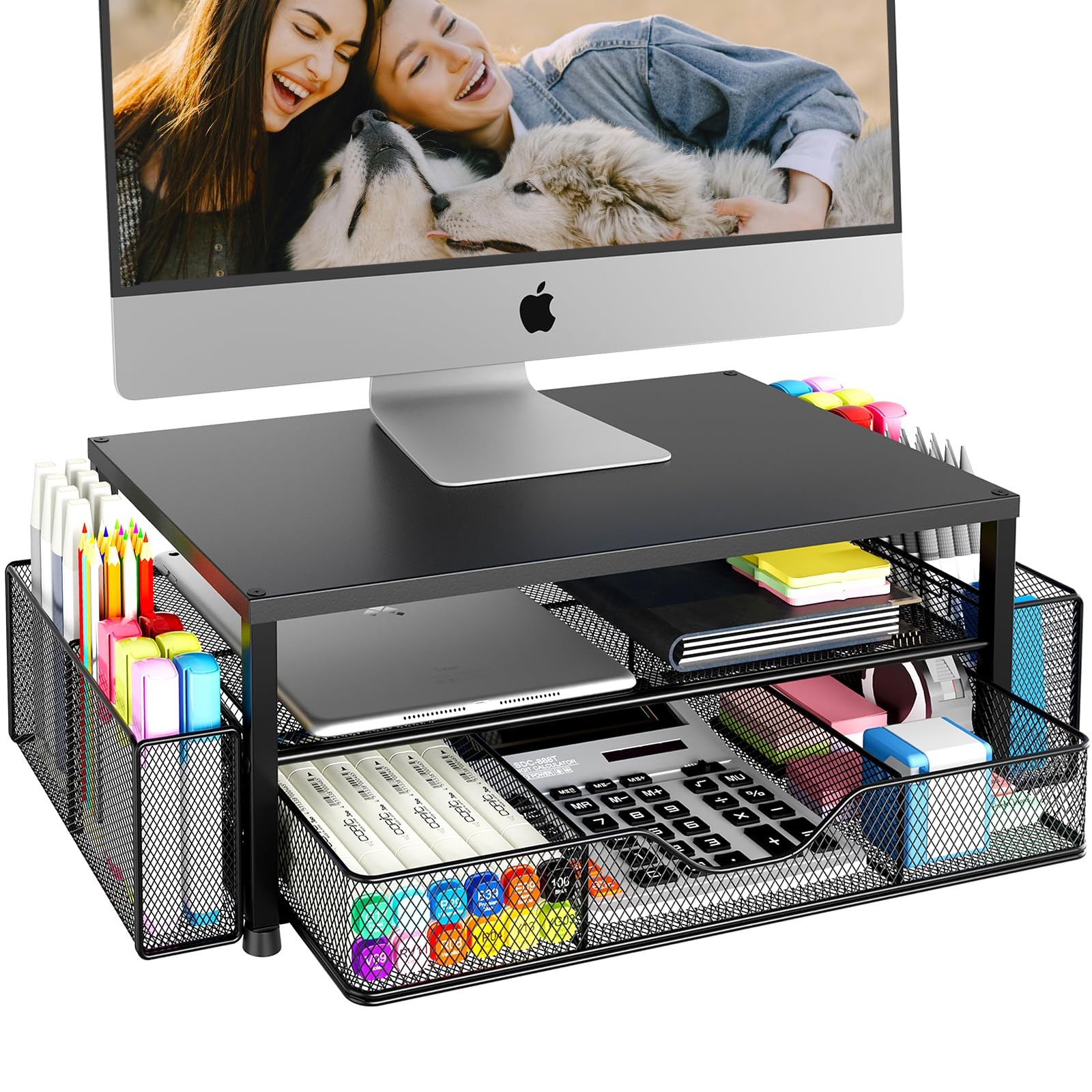 OPNICE Desk Organizer and Accessories, 2-Tier Computer Monitor Black 1-Pack