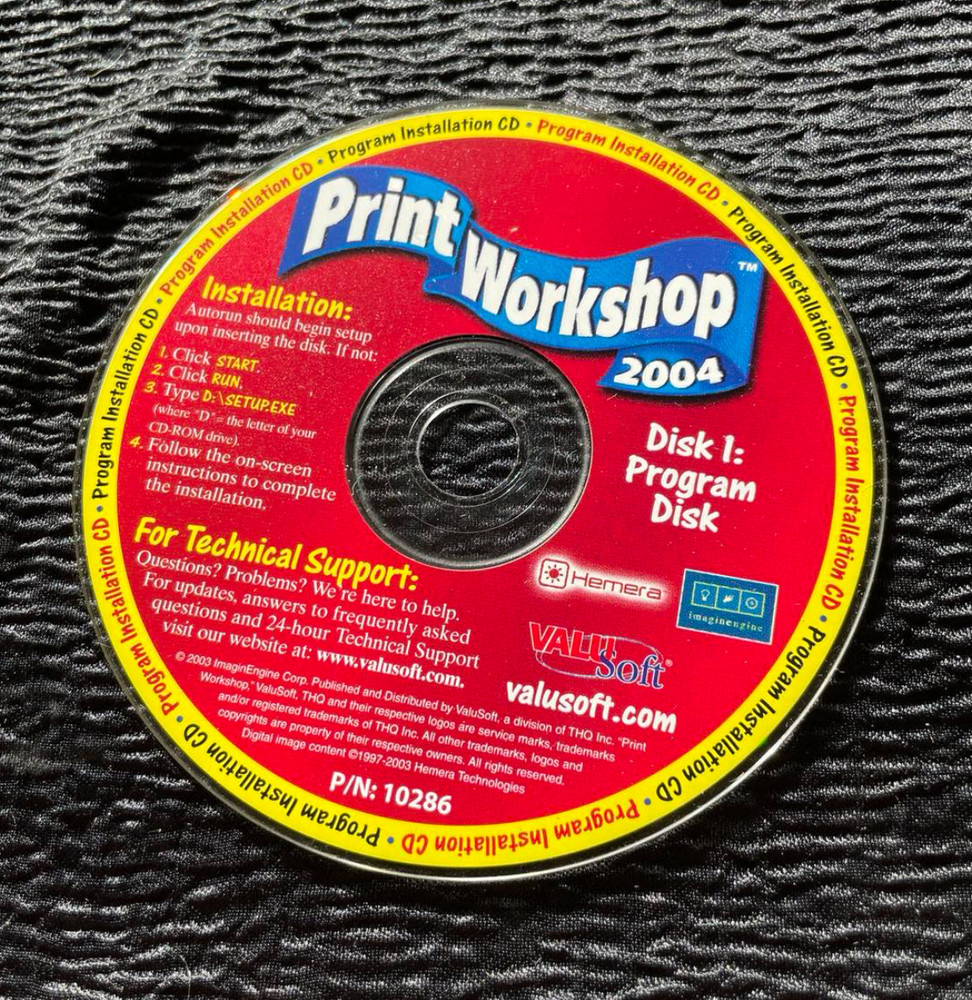 Print Workshop 2004 Disk 1 Program Disk Installation P/N 10286 Good Shape