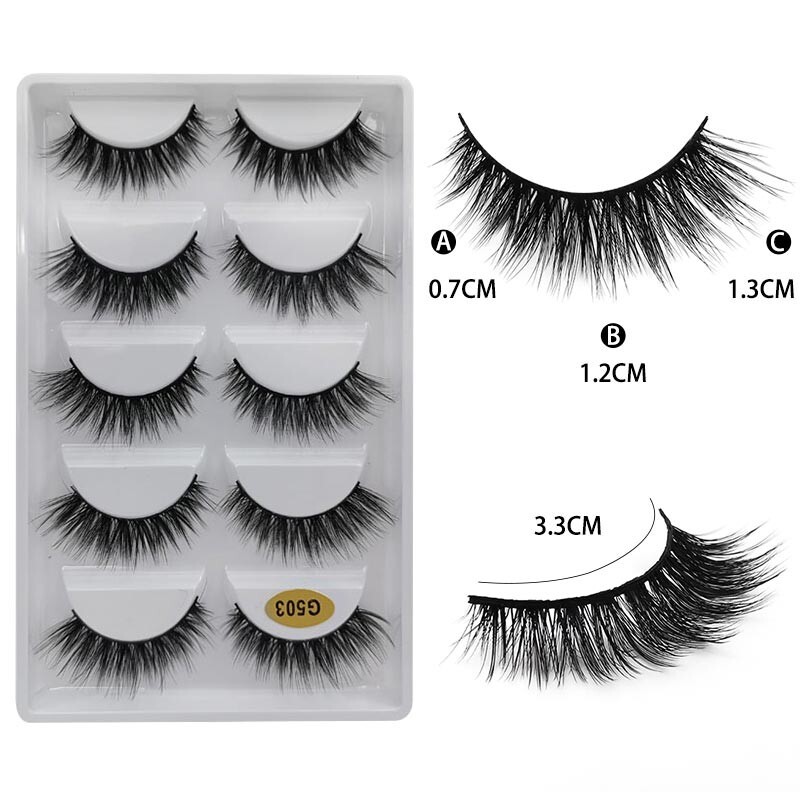 G503 Long & Wispy False Eyelashes 3D Volume, Reusable, Perfect for Dramatic 5pcs