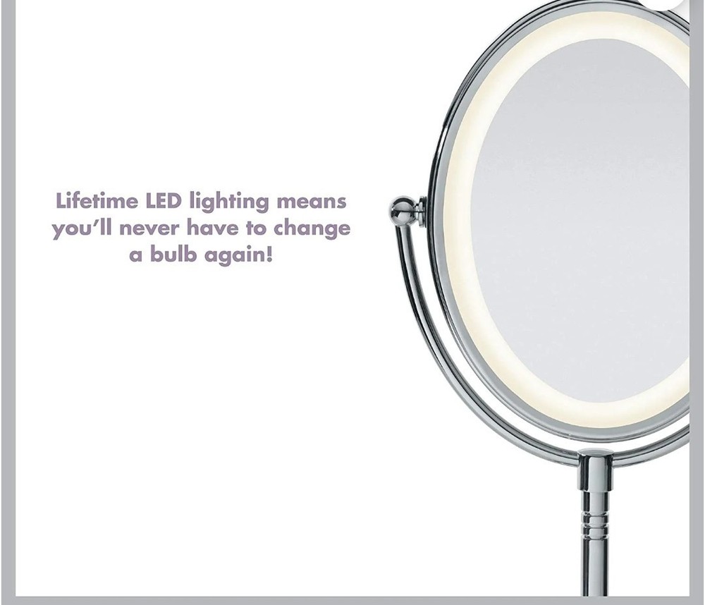 LED Lighted Double-Sided Magnifying Mirror 1x/7x Adjustable Oval Silver