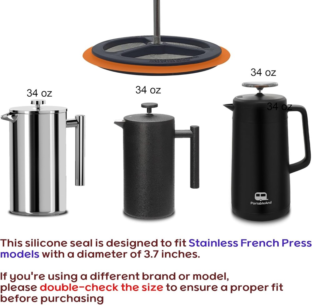 French Press Mesh Filter Stainless Steel 34oz Replacement Silicone Ring