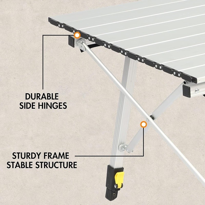 Adjustable Folding Camping Table W/ Storage Mesh Quick Setup Telescoping Legs US