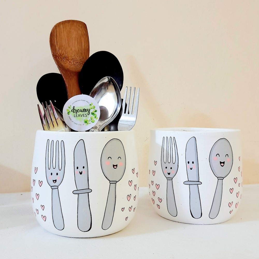 Custom Hand-Painted Utensil Holder – Personalized, Functional, Decorative Design