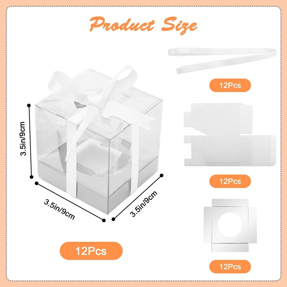 12 Pack Clear Plastic Cupcake Boxes, 3.5 Inch Silver Single Cupcake Container...