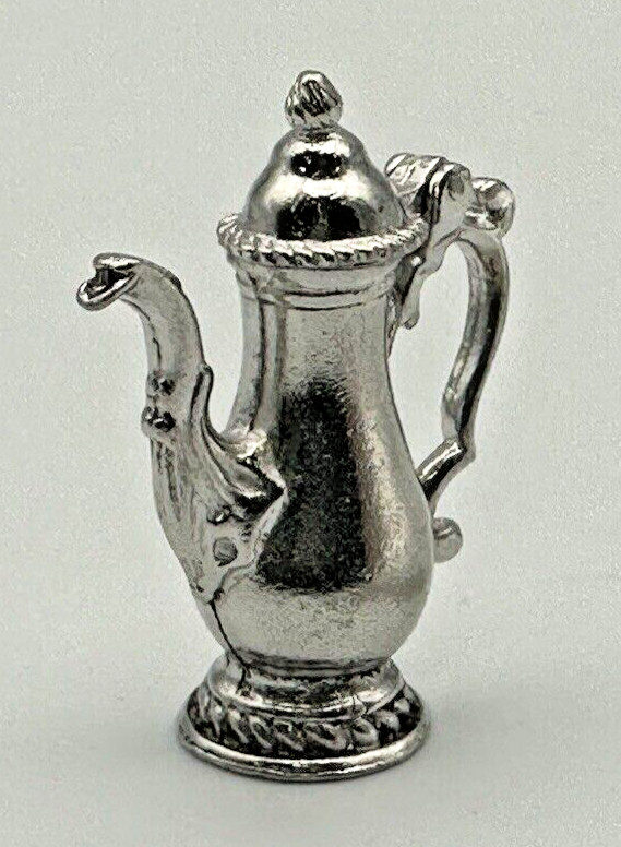 CW MINIATURE STERLING SILVER LIDDED COFFEE / TEA POT - SCROLL HANDLE - TOP OPENS