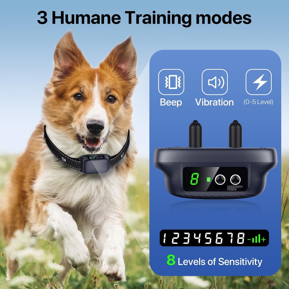 Bark Collar, Automatic Dog Collar with 8 Adjustable Sensitivity for Blue