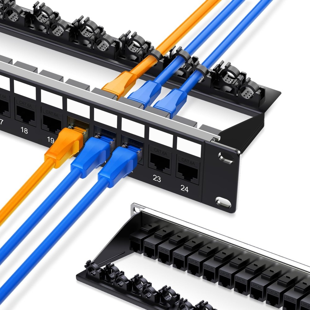24 Port Patch Panel Cat6A RJ45 Passthrough Unshielded Keystone Patch Panel wi...