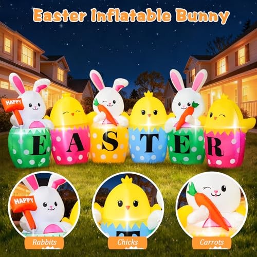 10 FT Easter Inflatables Bunny, Cute Rabbits with 10 FT Rabbit & Chick