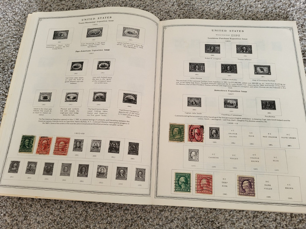 Scott USA stamp album 1973 softcover plus 8 blocks of 4 and randoms