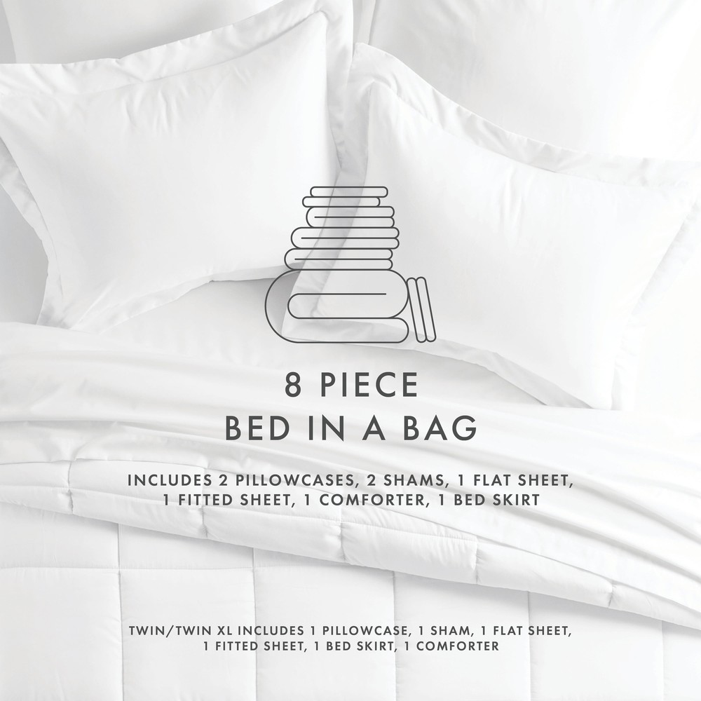 8-Piece White Bed in a Bag Microfiber Bedding Set, Queen