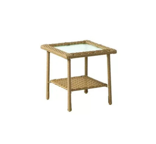 Living Accents Palmaro Tan Square Glass/Steel Side Table 18"x18"x18", New A2