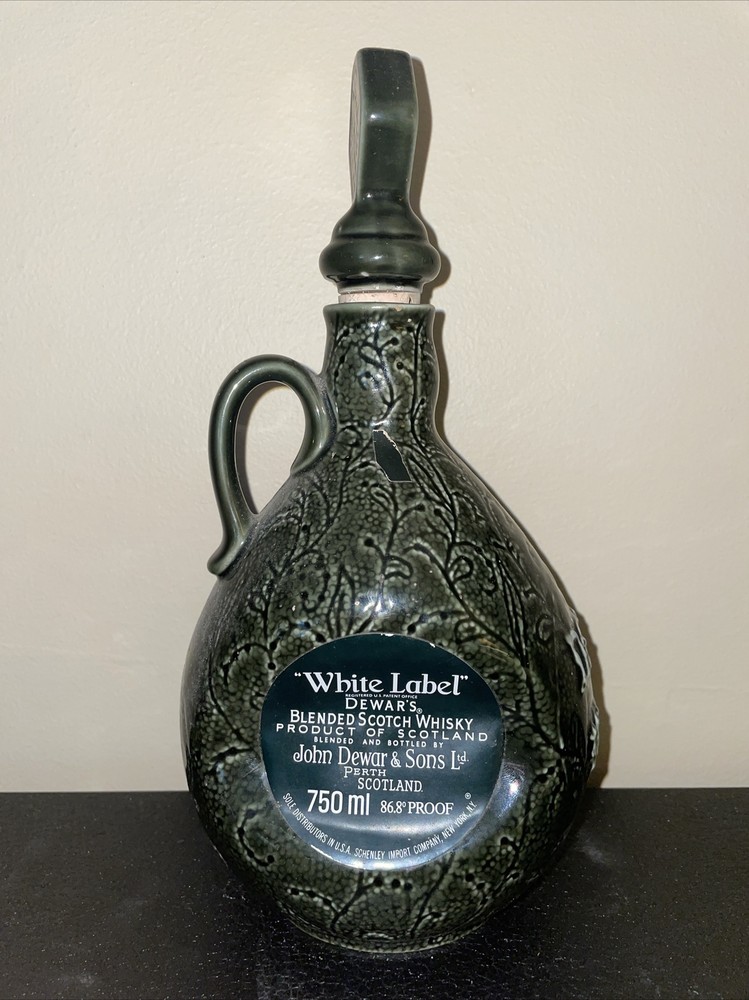 Dewars Centennial Flagon White Label Glazed Ceramic Whiskey Bottle EMPTY