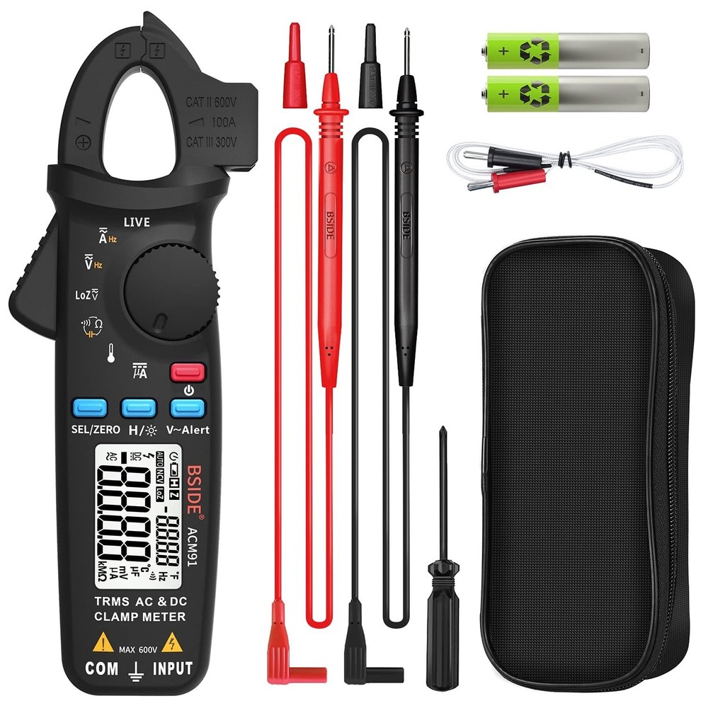 1mA DC Clamp Meter True RMS 6000 Counts Auto-Ranging Digital Multimeter Capac...