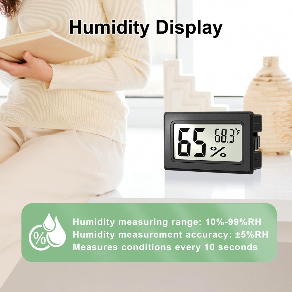 6-Pack Mini Hygrometer Indoor Humidity Meter, Digital Thermometer Black