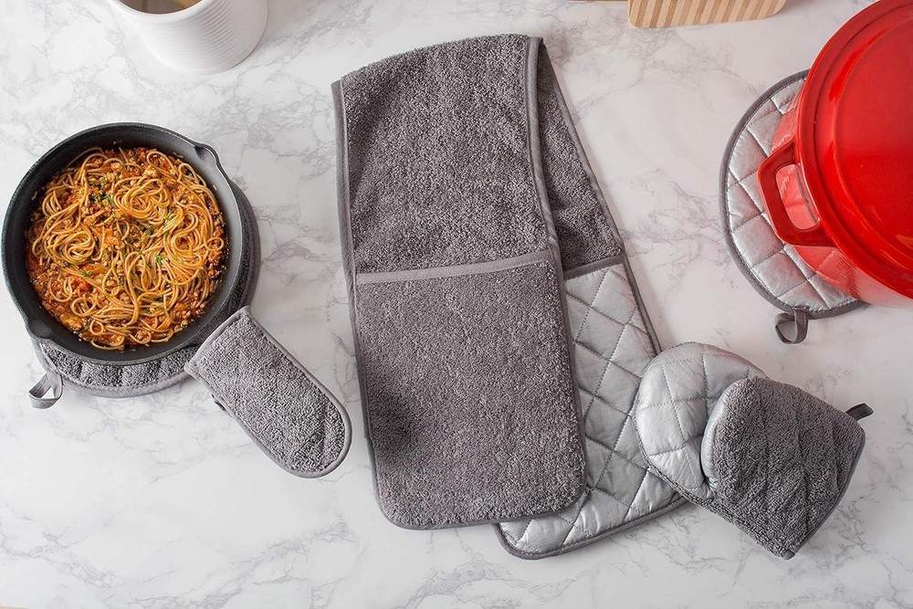 Basic Terry Collection 100% Cotton Quilted Double Mitt Gray