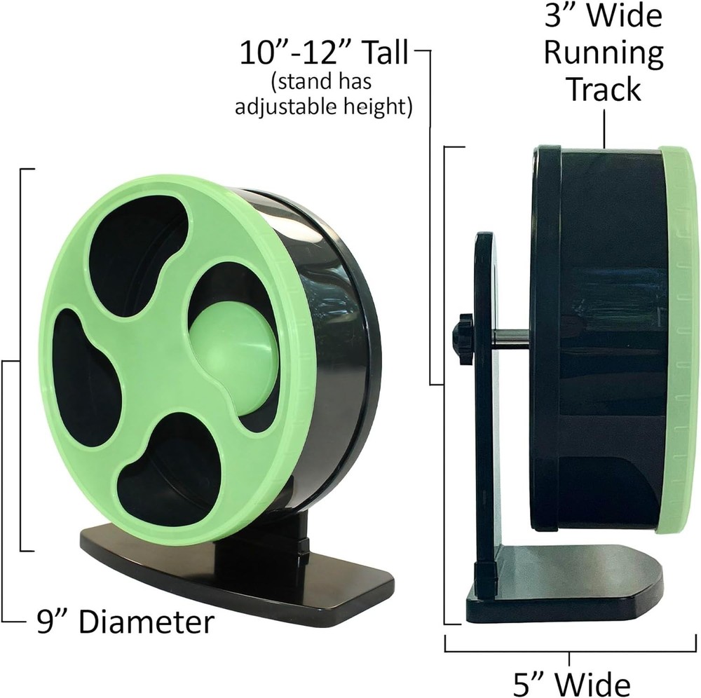 Whisper-Silent 9" Hamster Exercise Wheel + Adjustable Stand & Cage Attachment