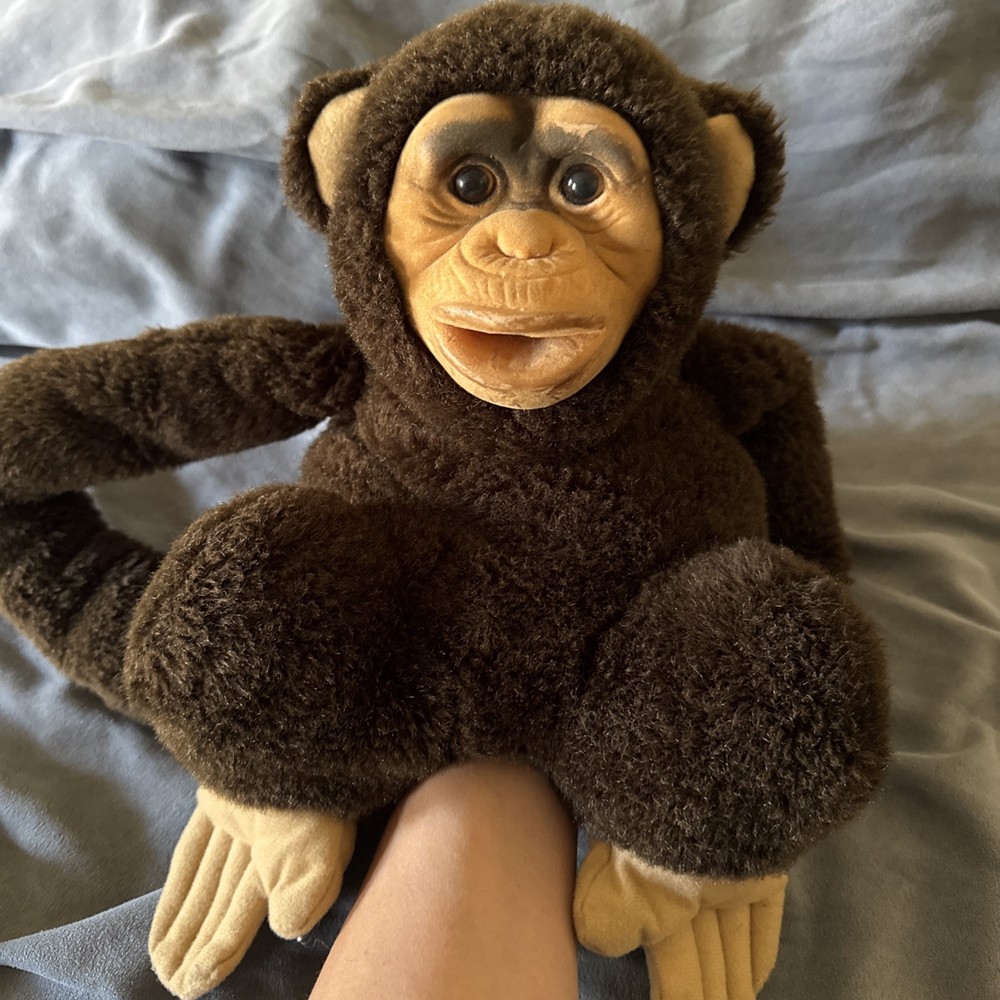 2009 Ruhuf Plush Hugger Monkey Puppet Plush Chimp Realistic 14”