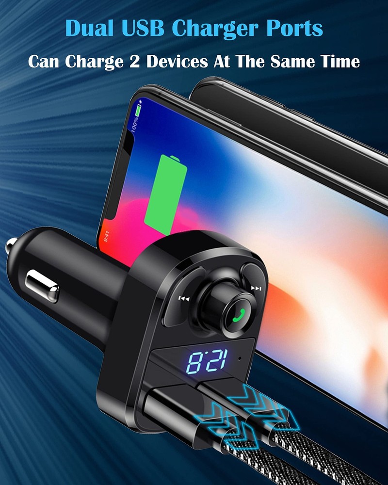 Handsfree Call Car Charger, Wireless Bluetooth 5.3 FM Transmitter Radio Recei...