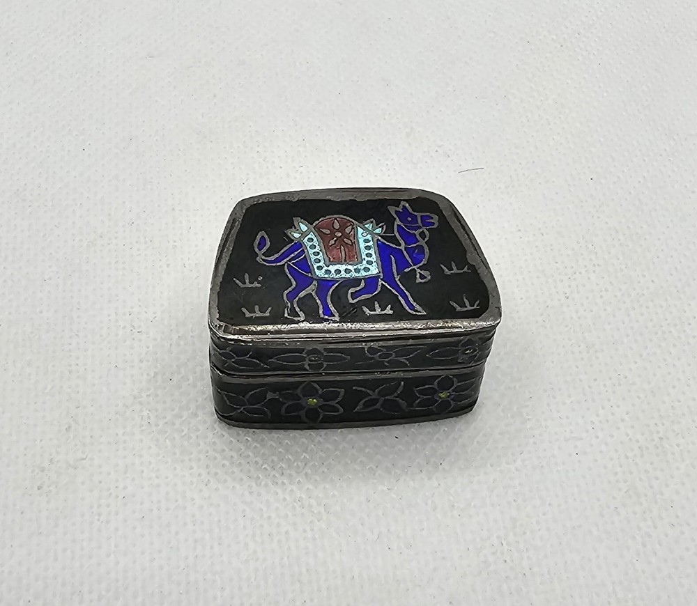 Vintage Small Silver Box Enamel 925