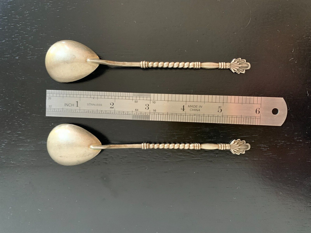 Solid Silver 875 USSR Soviet Ukraine 2 Tea Spoons 5.8" Vintage 43 gr