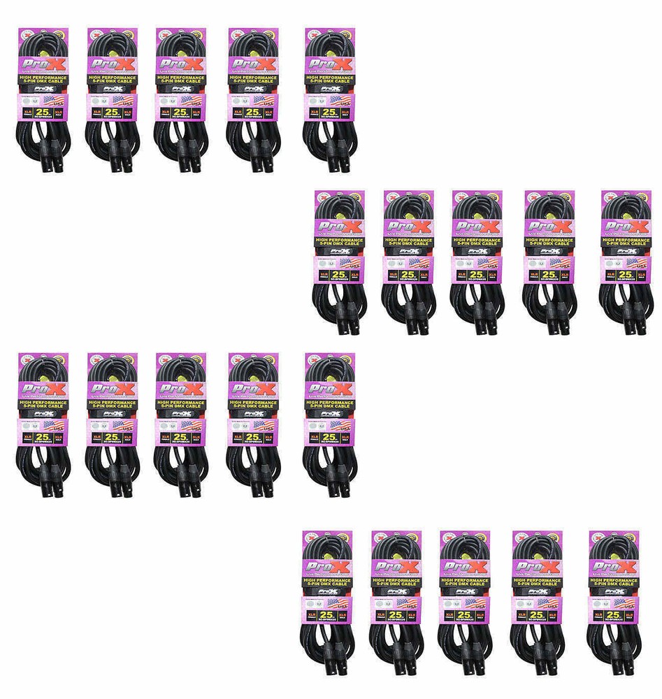 20 Prox 5 Pin DMX 25' ft Premium Stage Lighting Light Shielded Cables