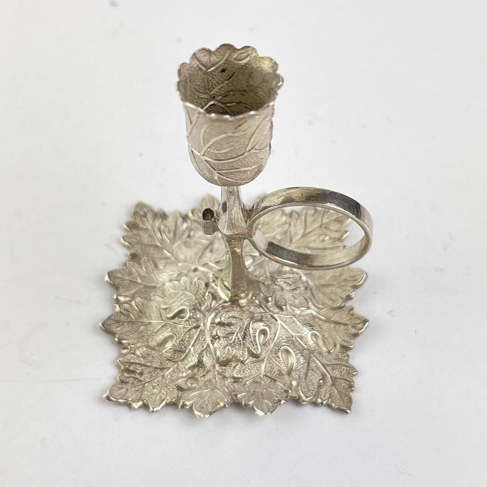Antique Solid Silver Miniature Chamberstick Foliate Decor Joseph Willmore 1843