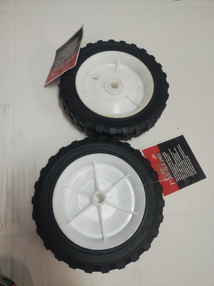 2pc Pair: 7" SEMI SOLID HARD RUBBER REPLACEMENT TIRE WHEEL MOWER,CART, Flat-Free