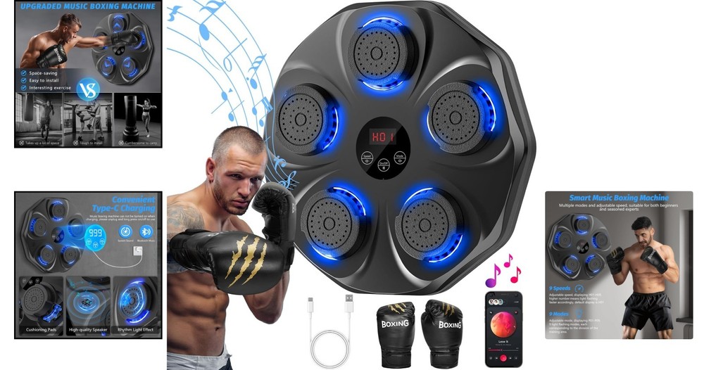 Interactive Music Boxing Machine with Gloves – Wall-Mounted, 9 Modes & Bluetooth
