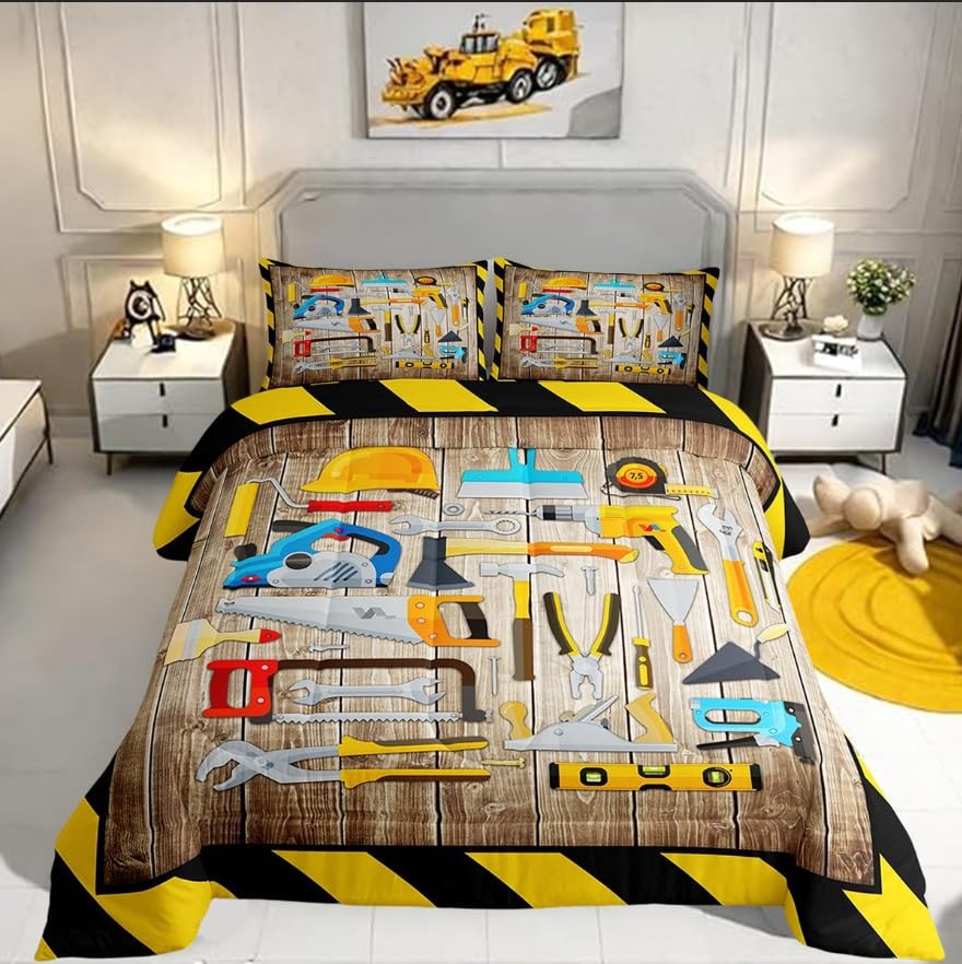 Construction Tools Bedding Comforter Sets Full,Rustic Farmhouse Decor Wooden ...