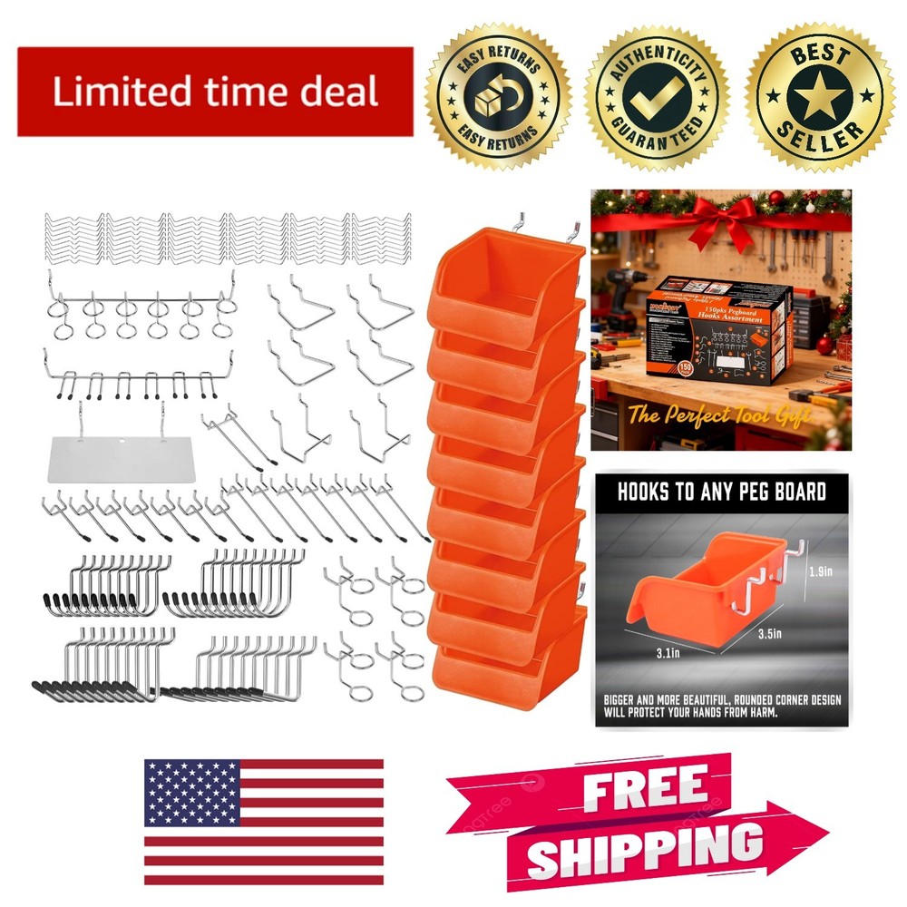 Innovative Pegboard Hook Assortment – 150PCS with Durable Rust-Resistant Steel