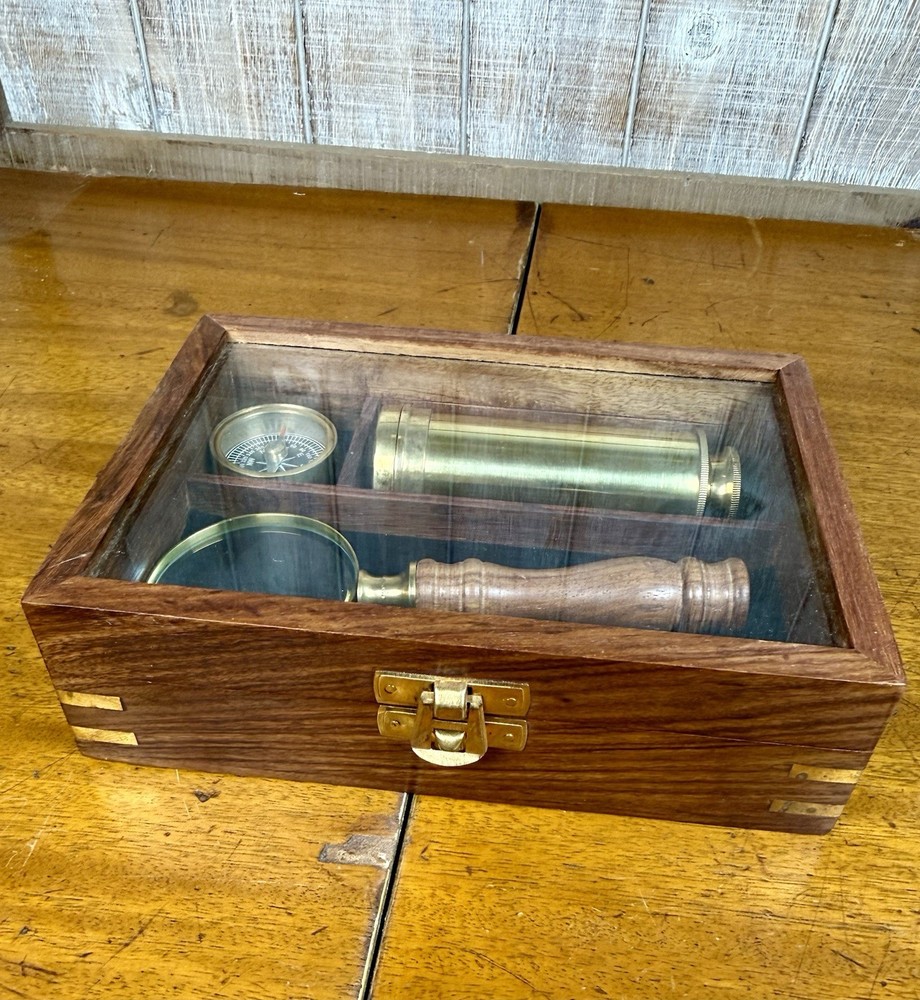 Darwin Brass Explorer Set | Handcrafted Telescope, Compass & Magnify Glass