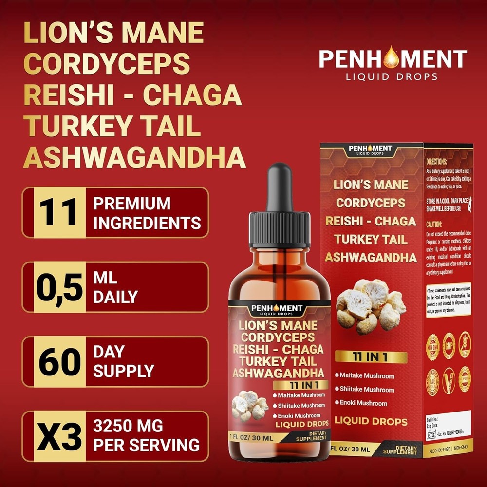 Cognitive Function Boost - 11-in-1 Mushroom Liquid Drops for Daily Use