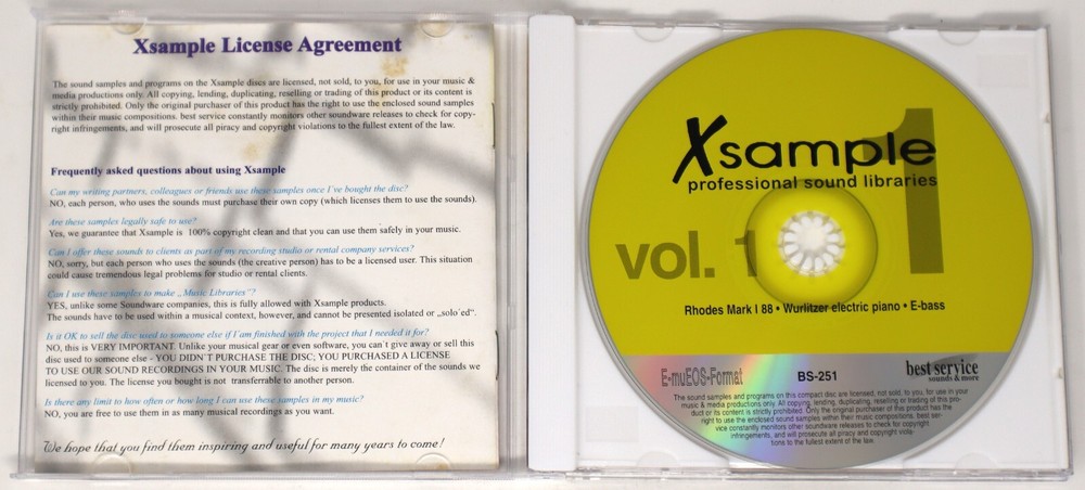 Best Service Xsample Volume 1 E-Mu Format Sample/Sound Library/Sampling CD