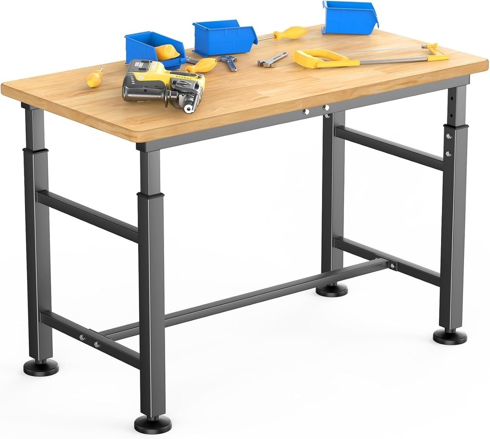 2000 lbs Capacity Rubber Wood Worktable, Adjustable Height for Versatile Use