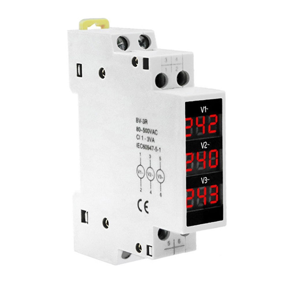 Three Phase Digital Voltmeter BV3R AC 80500V Red Display DIN Rail Meter