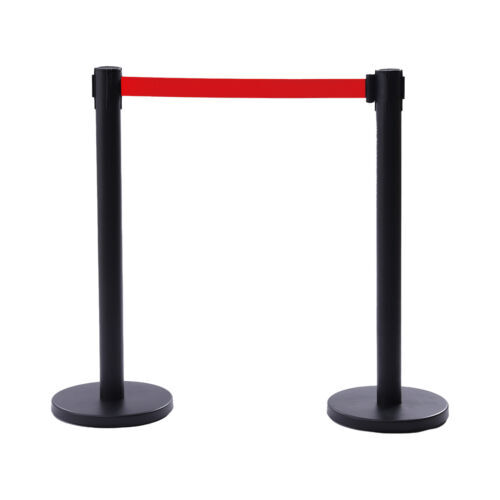 6PCS Black Stanchion Posts Queue Pole Retractable Belts Crowd Control Barrier