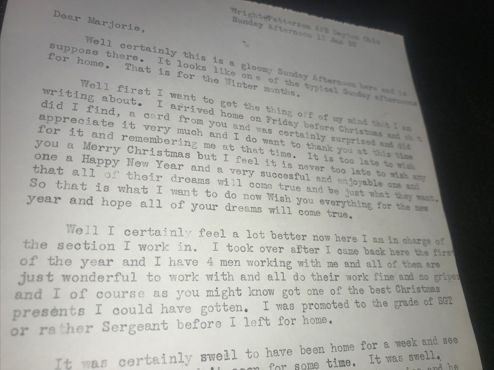 1952 Wright - Patterson - Air Force Base Letter - Wright Field - Ohio Sergeant