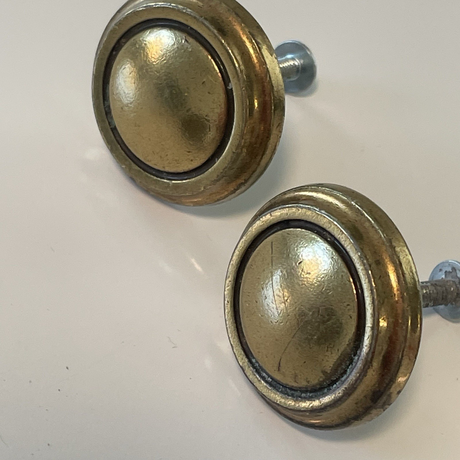 6 Vintage Brass Bullseye Knobs (screws Included) Drawer Cabinet Hardware