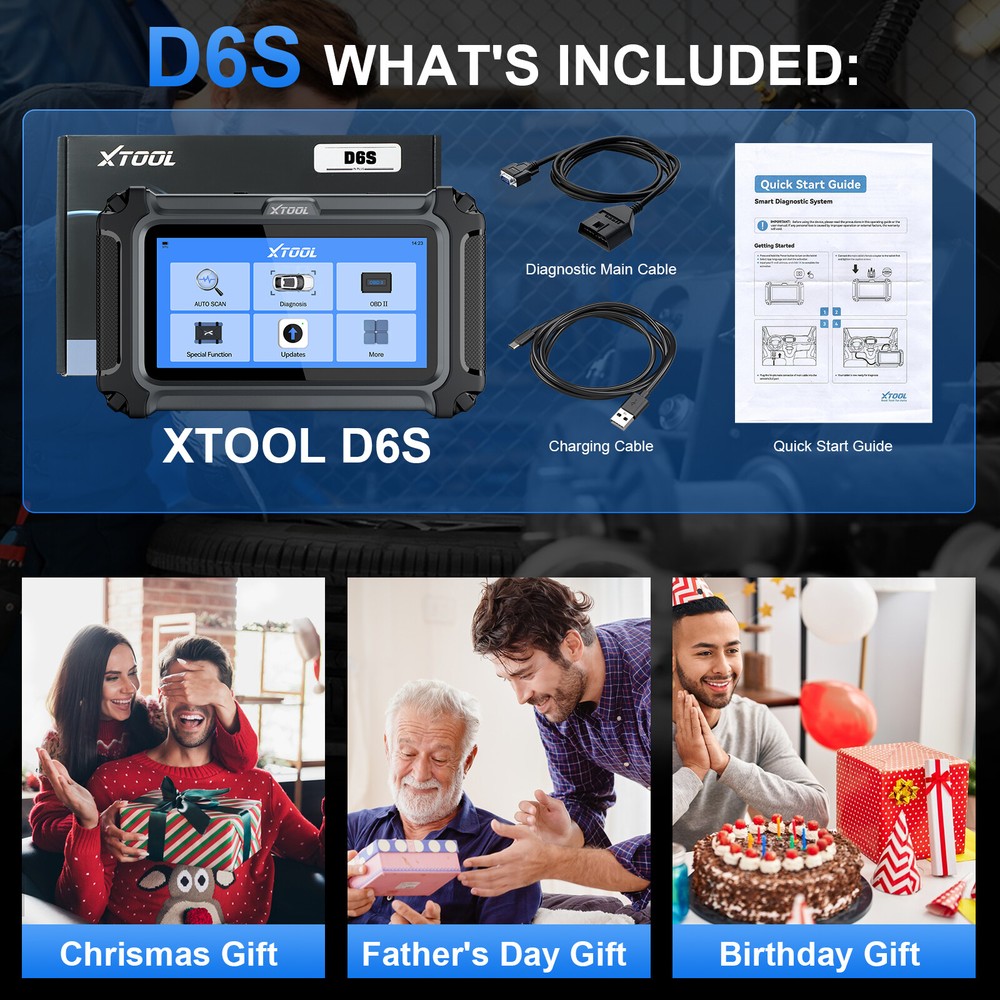 XTOOL D6S Car OBD2 Scanner Full System Diagnostic Tool 30+Services 🔥Free Update