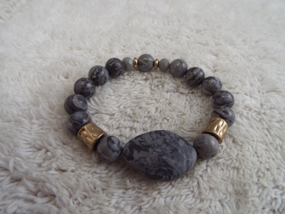 Gray Marble Bead Stretch Bracelet (A46)
